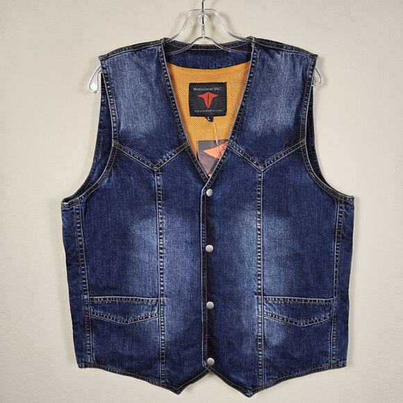 Concealed Carry Mens Denim Vest Western Biker Snap Front Motorcycle Metagear L - Picture 1 of 14